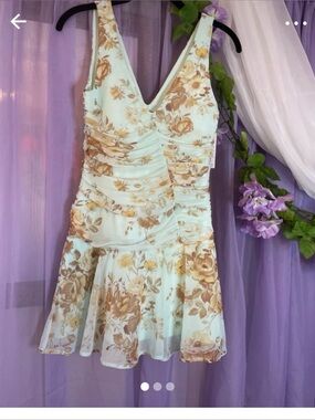 Abercrombie Floral V-Neck Sleeveless Mini Dress in Cream and Brown